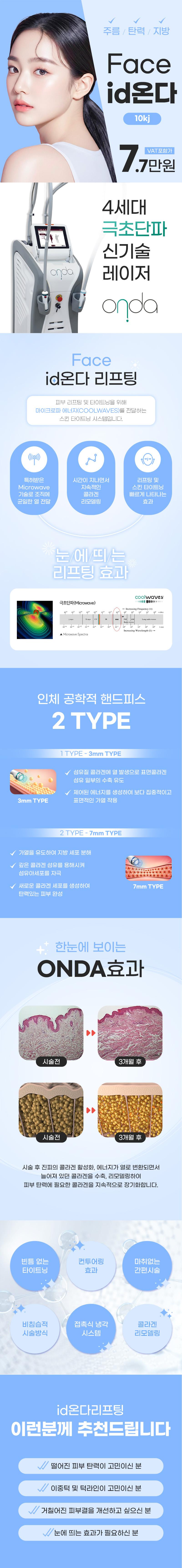 아이디병원의 풀페이스 온다리프팅은 V라인, 얼굴, 레이저 리프팅과 주름 개선, 피부 탄력 강화를 위한 서비스입니다.