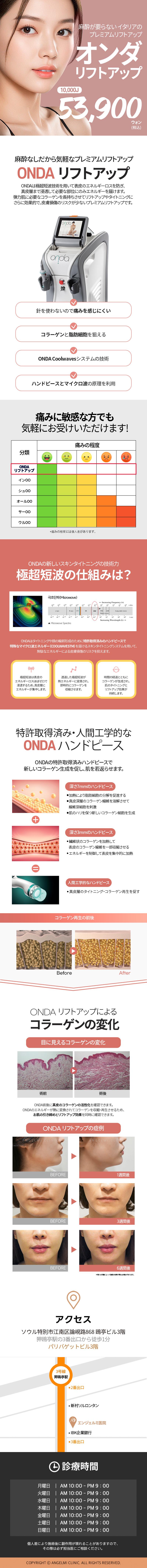 麻酔の要らないオンダリフトアップ イタリアのプレミアムリフティング! インモード、ウルセラ、サマーでしょ? 新概念リフティング登場